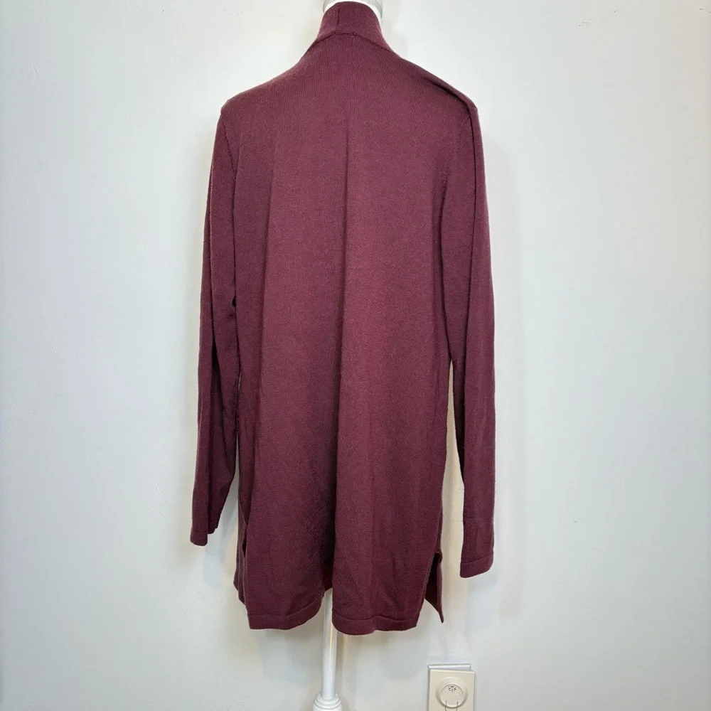 ORVIS Merino Wool Open Cardigan Women's Burgundy Purple Red Sweater L
